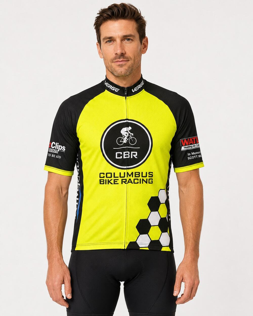 Verge Columbus Bike Racing Jersey Mens XL Full Zip Cycling Neon Yellow Georgia